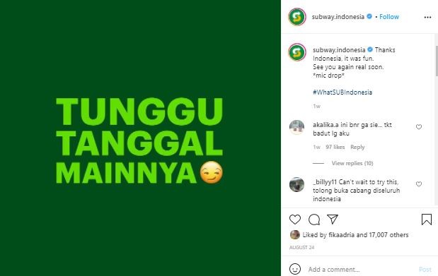 Kabar Gembira! Gerai Subway Kembali Buka di Indonesia